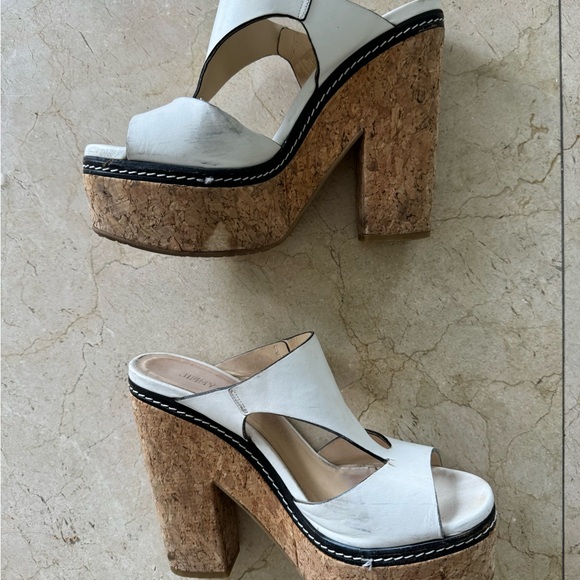 Jimmy Choo T-Strap Slide Cork Wedge Heel Sandal in White Leather sz 40 - Picture 3 of 5